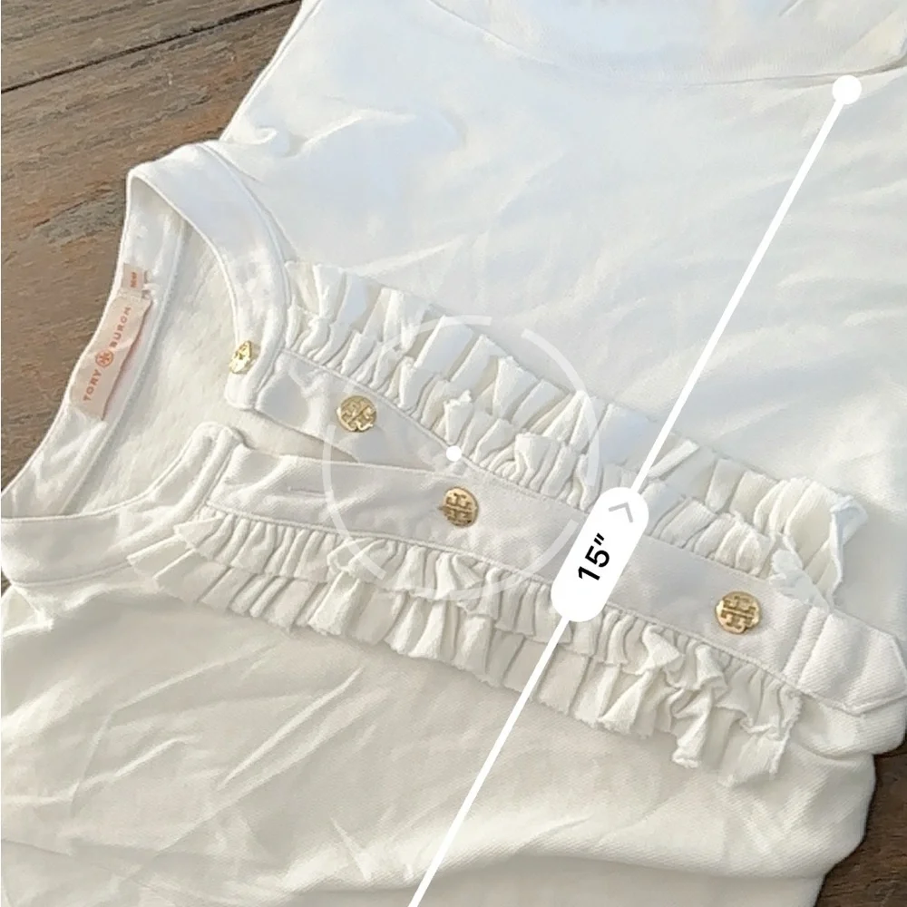 Tory Burch Lidia White Ruffle Button-Down Top Elevated Casual Size Medium
